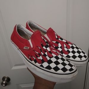 Red drip checkered vans
